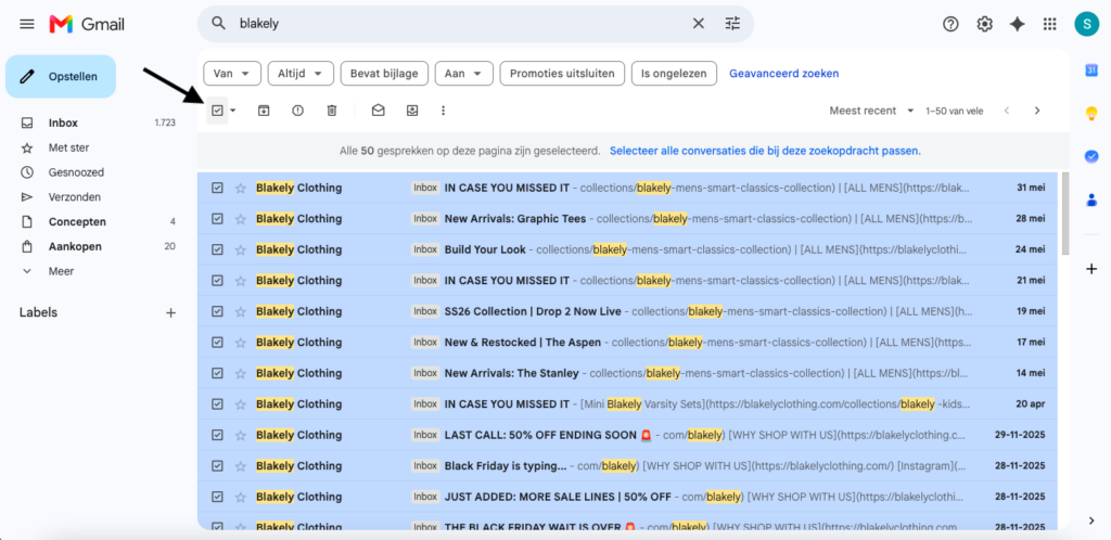 3.847 ongelezen e-mails? Zo ruim je je inbox snel op Alles selecteren in Gmail